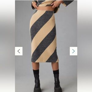 NWOT! By Anthropologie Slim Midi Cozy Knit Sweater Skirt Gray and Tan - Size S